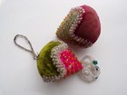 Two Antique Victorian Beaded Strawberry Pincushions - Old Estate - All Original