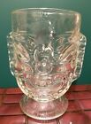 Vintage Tall Clear Glass Two Faced Happy angry Tiki Mug Goblet