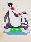 Original Production Cel Dated 1992 Warner Bros  Sylvester The Cat - Prof  Framed