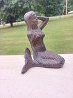 Vintage Cast Iron 3 5  Mermaid Figurine Sitting Mermaid Nautical Weighs 1  Lb