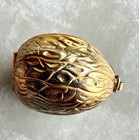 Antique Gold Tone Walnut Sewing Thimble Box Complete Set Rare Vintage