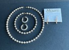 Vintage Monet Faux Pearl   Gold Tone Necklace  Bracelet   Earrings Set