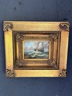 Antique Sailing Ship Maritime Oil Painting Gilt Frame Gold Seascape Vtg 8 X 7