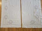 Antique Ivory Cotton Drapes Embroidered Lace 2 Curtain Panels Art Deco
