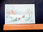 Vintage  Mcm Christmas Greeting Card Snow Family Christmas Tree Glitter Unused