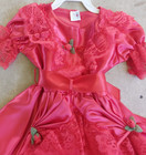 Vtg Lacy Christmas Baby Girls Ruffled Red Full Circle Dress Lace Size 3 90 s
