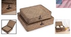 Multipurpose Flat Woven Seagrass Baskets With Lid - Set Of 2 For Home Decor