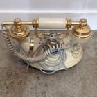 Deco-tel The Empress Corded Rotary Dial Desk Phone Ivory Floral Base Gold