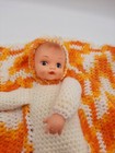 Vintage Handmade Crochet knit Baby Doll Attached Blanket Vinyl Head   Hands