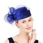 Woman Sinamay Fascinator Hat Pillbox Derby Hats Linen Feather Medium Royalblue