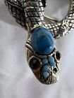 Vintage Art Deco Turquoise Stone Snake Brooch pin Red Crystal Eyes