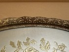 Vintage Hollywood Regency Gold Mirrored Vanity Tray Oval Etched Rose   Bow 12 5 