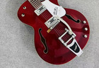 Vintage Cherry Red Hollowbody Jazz Electric Guitar Chrome Hardware 22frets In Us