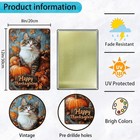 Happy Thanksgiving Day Rustic Metal Tin Sign 12x8 Inch 30x20cm   Cat Pumpkin 
