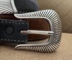 Vtg Old Western Unbranded 3 Piece Silver Ranger Belt Buckle Set   Leather Belt