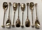 George Savage Ball End Fancy Coin Silver Nut Spoons Set Of 8 Patent 1866