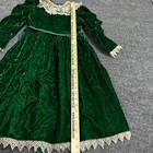 Vintage Velvet Dress Girls Size 7 Emerald Green Lace Collar Holiday Party A-line