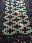 Vintage Hand Knotted Wool Rug Distressed 36 x56  Vibrant Reds blue  Ivory  Gold