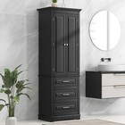 Tall Storage Cabinet  Modern Freestanding Pantry With 3 Doors Storage Drawers