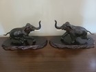 Antique Meiji Japan Elephant Bronze Charging Rocking Cast Metal Sculpture Pair