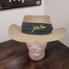 John Deere Straw Farm Sun Cowboy Hat One Size Mens Green Band Vintage