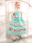 Fits Barbie Vintage Linen Embroidery Crochet Doll Dress Hankie Couture Clothes