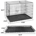 42  Dog Crate Kennel Folding Metal Pet Cage 2 Door With Tray Pan Black