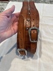 Wide Leather Belt Double Offset Buckles Studded Sz 38    3    Wide Silver Buckle