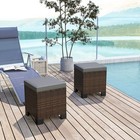 Outsunny Set Of 2 Wicker Outdoor Ottoman Footstool With Cushions  Gray