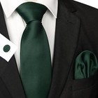 Dark Green Tie And Pocket Square With Cufflinks Set For Men4