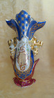 Pair Of Antique France Hand Painted Porcelain Bridal Vases Blue Red   Gold 12 5 