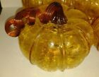Vintage Blown Glass Crackled Pumpkin  Long Twisted Stem Halloween Fall