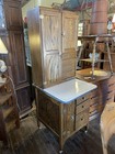 Antique Half Size Oak Sellers Hoosier Type Kitchen Cabinet W Tambour