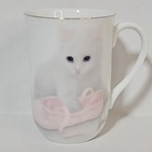 Vintage Otagiri Cat Coffee Mug White Cat Blue Eyes Balletcore Vanity Storage Cup