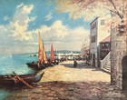 Walter Richter  german   Vtg Embellished Giclee  german Fishing Village   Signed