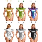 Women s Alien Robot Cosplay Metallic Shiny Costume Fly Sleeve Mock Neck Bodysuit