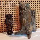 Vintage Owl Bookend Brass Coated Heavy Metal Patina Mid Century Woodland Decor