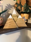 3 Handmade Rustic Wooden Dual Sided Mountain Decor   Tea Light Candle Holders 