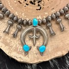 1960s Native American Navajo Sterling Squash Blossom Necklace Turquoise Naja