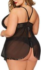 Plus Size Women Sexy Lingerie Chemise Babydoll Sleepwear Lace Dress G-string Us