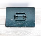 Vintage Green Metal Cash Box Locking Bank Safe     No Key  Rusty Patina