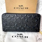 Coach F53834 Black Signature Leather Accordion Zip Around Wallet Boxed