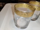 Clear And Gold Glass Rocks Glasses Set Of 3  Gold Filigree Band  Glossy Finish