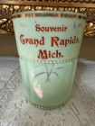 Grand Rapids  Mi 1900 s Uranium Custard Glass Vase Souvenir Cup 3 3 4 -vaseline