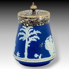 Antique Wedgwood Cobalt Blue Jasperware Pepper Shaker Silverplate Lid 1867 Vtg
