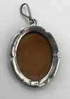 Antique Cameo Pendant Carved Shell 800 Silver Marcasite Left Facing 1920s Hair