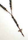 Brown Wood   Cord Rosary With Bronze Tone Papal Crucifix