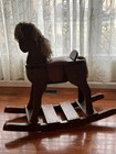 Vintage Large Child   s Rocking Horse Amish Made Yarn Mane Padded Seat Photo Prop