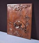 18  Tall Antique French Solid Walnut Wood Panel Highly Carved With Tiger