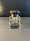 Antique Cut Crystal Glass Inkwell W  Detailed Silver Lid 